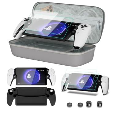 Imagem de bibuks Acessórios 8 Em 1 Compatíveis Com Playstation Portal, Estojo De Transporte Para Ps Capa Protetora Silicone Macio Ps5 2 Protetores Tela 4 Apoios O Polegar (Cinza)