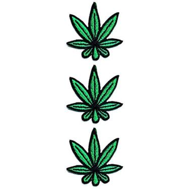 Imagem de ONCEX 3 peças Tamanho pequeno fofo folha verde ganja maconha remendos de maconha moda infantil remendo de desenho animado bordado emblema ferro em costurar no emblema acessórios DIY para crianças e