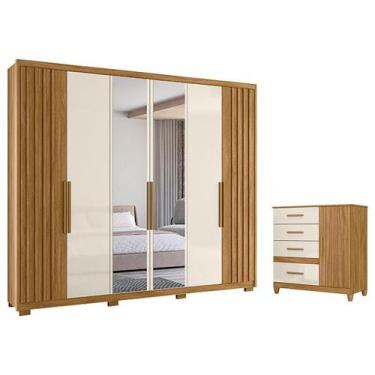 Imagem de Guarda Roupa Casal Araguaia e Cômoda Vênus Freijó Off White com Espelh