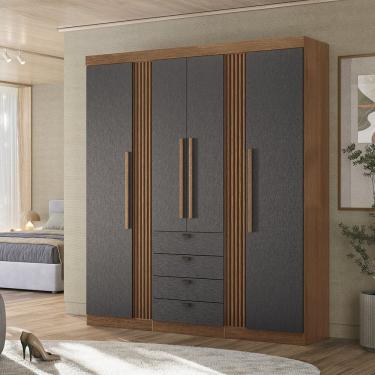 Imagem de Guarda-roupa 4 Portas 4 Gavetas Mdp Aurora Jatobá/ Grafitte