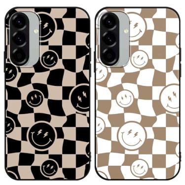 Imagem de Yomjew Pacote com 2 capas de telefone fofas quadriculadas com estampa de sorriso feliz para Samsung Galaxy A56 de 6,7 polegadas, capa de silicone quadriculada estética antiarranhões, macia, flexível