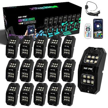 Imagem de SUNPIE 16 pods atualizados 210 graus de largura angular RGBW LED Rock Lights/controle remoto modo de voz modo de música controle automático kit de luz neon roda luzes de poço para caminhão off-road SUV ATV UTV barcos