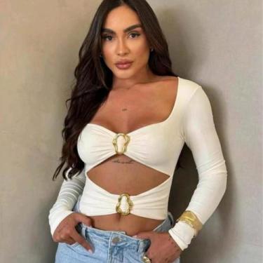 Imagem de Blusa Body Feminino Manga Longa Com Fivela Blogueira Bojo - Bea Fashio