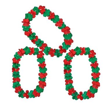 Imagem de Conjunto de colar havaiano com flores de Natal Lei de 7,6 a 91,4 cm, vermelho e verde, não iluminado, floral Leis para festas de fim de ano e luaus de inverno, length 36", Cetim, Sem Pedra Preciosa