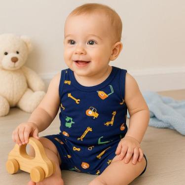 Imagem de Kit 2 Conjuntos Body E Shorts Regata Manga Curta Estampado - NoBrand, 