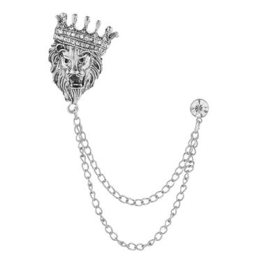 Imagem de coadipress Coroa com corrente suspensa broche para mulheres homens elegantes cavalheiros ouro prata cristal coroa lapela broche vintage strass casamento terno camisa pin acessórios, Middle, Liga de