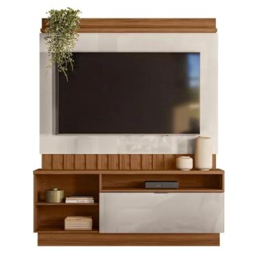 Imagem de Mobler Estante Home Diamantina para TV até 60 Polegadas, 150cm, Madeira e Branco (AMENDOA/PEROLA METALIZADO)
