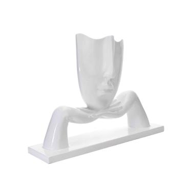 Imagem de Escultura Decorativa Máscara Com Base Descanso Em Cerâmica Branco 23x30 Cm - D'rossi