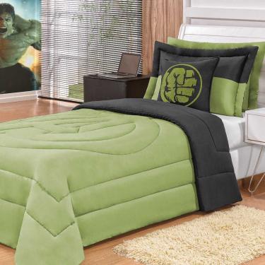 Imagem de Kit Infantil Monster para Cama de Solteiro Verde/preto Dupla Face 04 Peças - Bordados Ricardo