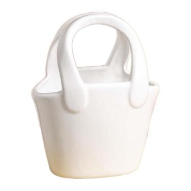 Imagem de Ｂｅｓｇａ Vaso de cerâmica para decoração de casa, arranjo de flores de boca larga criativo, bolsa de decoração, vaso para prateleira, sala de estar, jardim, Branco