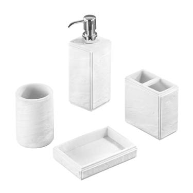 Imagem de Copo de resina Nicole Miller Zen de 4 peças, suporte para escova de dentes, saboneteira e bomba de loção, conjunto de acessórios de 4 peças, branco