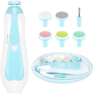 Imagem de Kit de cortadores de unhas elétricos seguros para recém-nascidos, meninos e meninas, infantil, dedos e unhas – Cuidado, polimento e acabamento (Azul)