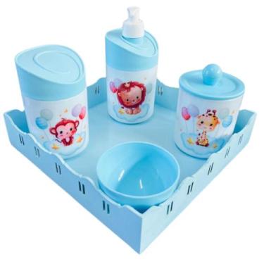 Imagem de Kit Higiene Baby Safari Menino e Menina c/bandeja em MDF - Dóia Kids, 