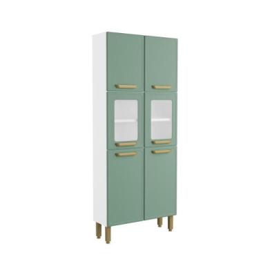 Imagem de Armário Paneleiro de Aço 6 Portas 2 Vidros Bella Bertolini, Verde/Bran