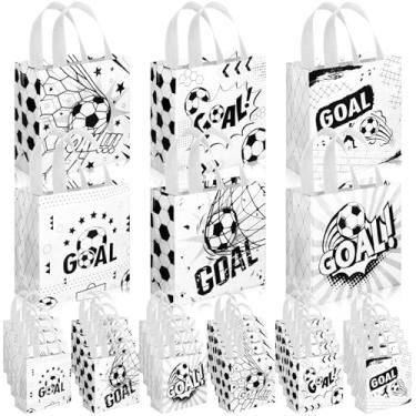 Imagem de Sweetude 40 peças de sacos de lembrancinha de festa de futebol com alça, sacos não tecidos de brinde de futebol para lembrancinhas de aniversário para suprimentos de aniversário