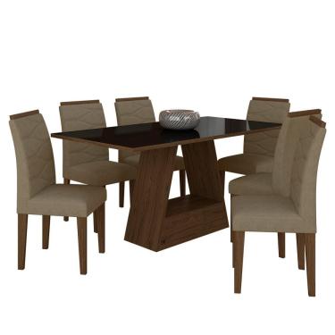 Imagem de Mesa Com 6 Cadeiras 1,60 Vicenza Imbuia/preto/capuc - Móveis Arapongas