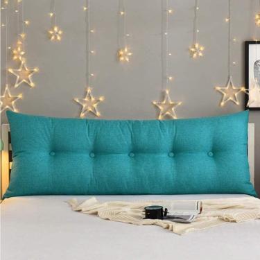 Imagem de Almofada De Linho E Algodão Almofada De Cabeceira Almofada De Cama Para Cabeceira E Leitura Almofada De Cabeceira Almofada De Sofá Almofada Longa Para Cabeceira De Cama, Teal, 120x60x20cm