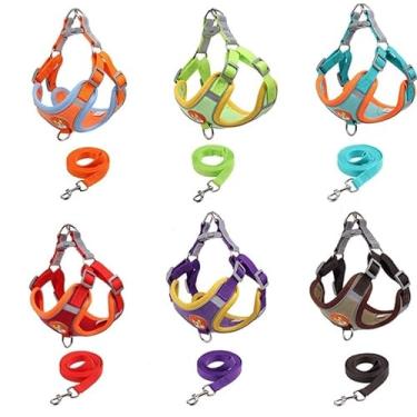 Imagem de Coleira Peitoral Cachorro E Gato, Conjunto De Guia + Coleira Tipo Colete Para Pet Pequenos E Médios (Roxo,S/2-3Kg)