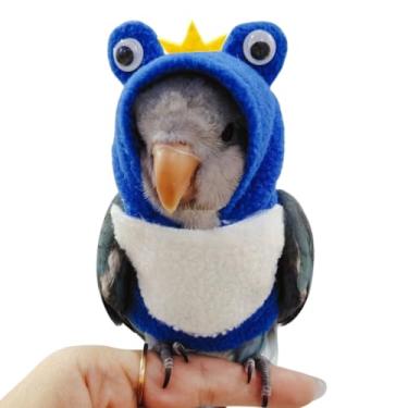 Imagem de Roupa de papagaio fantasia de pássaro terno de voo, fantasia de sapo fofo cosplay foto adereço com capuz para periquito cinza africano arara-calopsita (azul, G)