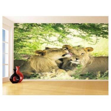 Imagem de Papel De Parede 3D Animais Leão Família Casal 3,5M Anm514 - Você Decor