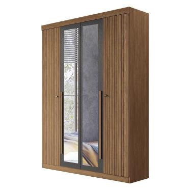 Imagem de Guarda Roupa Solteiro Buriti Ripado 4 Portas Jatobá-grafite Com Espelho - Santos Andirá Jatobá-grafite