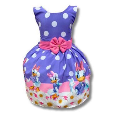Imagem de Vestido Infantil Aniv Margaridas Lilás Com Laço Rosas E Poa - Pequenos