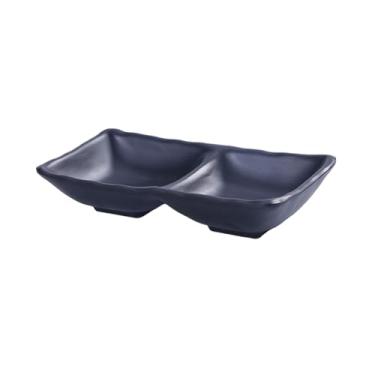 Imagem de Prato de molho preto simples requintado quadrado esmaltado retrô - prato de grade dupla de 18 cm