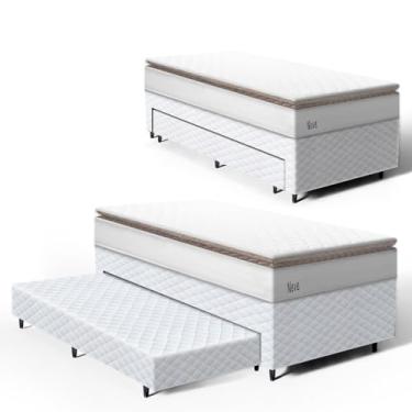 Imagem de Cama Box com Colchão de Molas Ensacadas Pillow Top Neve + Auxiliar de Espuma Unique Solteiro 88cm