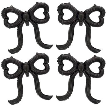 Imagem de 4 balões de laço, decorações de aniversário de 53 cm para meninas e mulheres, decorações elegantes de festa com laço para aniversários/casamentos/chás de bebê/revelações de gênero (preto)