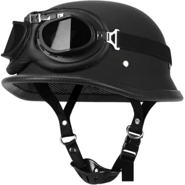 Imagem de Capacete De Motocicleta Retro Meio Capacete Estilo Germa Com óculos De Proteção Scooter Cruiser Chopper Ciclomotor Ope Capacete Ece Certified All Seasons Unisex Ope Face Helmet, D, L