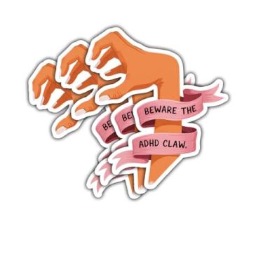 Imagem de 3 peças de adesivo de garra Beware The Ahhd presente engraçado hiperfoco neurodivergente citação adesivo saúde mental cuidado com a garra ADHD decalque de vinil AD/HD para laptop garrafa de água caixa