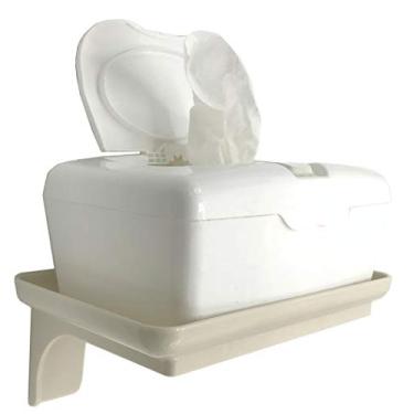 Imagem de Prateleira Wonder da McLee Creations – Pequena prateleira autoadesiva de plástico para parede de banheiro – Cabe sobre o suporte de papel higiênico – Projetada para smartphone e lenços de bebê descartáveis. Creme