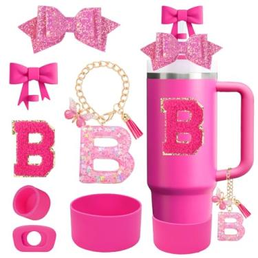 Imagem de QUNNDY Conjunto de acessórios para copo Stanley Cup 850.5 g 1,134.0 g copo com alça, incluindo tampa de cobertura de palha de laço, decoração de arco de palha, bota, tampa à prova de derramamento