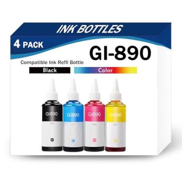 Imagem de Embalagem múltipla de 4 frascos de refil de tinta GI-890 compatíveis com Canon GI-890 GI-790 GI-190 G3800 G2800 G1000 G2000 G3000 G1400 G2400 G3400 G3810 G1810 G281 0 impressoras, 4 cores-1 conjunto