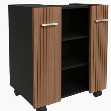 Imagem de Gabinete de Banheiro Premium para Pia de Coluna Preto/Ripado