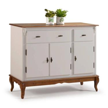 Imagem de Balcão Buffet de Madeira com Pés Luis XV 3 Portas e 2 Gavetas Linz Móveis 60631 - Off White/Imbuia Glazer