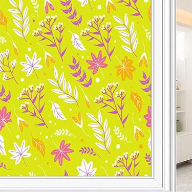 Imagem de Película de janela de privacidade de flores, textura de estilo floral, filme de vidro para sala de estar e escritório em casa, L90 x C 190 cm