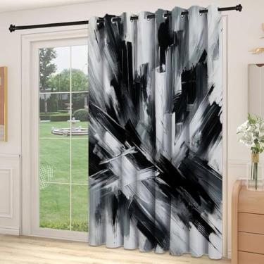 Imagem de Divisória de parede de cortina divisória de quarto preto e branco, arte abstrata de traços em impressão de pintura monocromática, cortinas largas isoladas/cortinas de quarto (painel único), L 236 x C