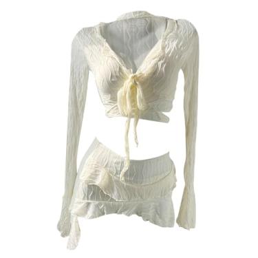 Imagem de Colaxi Maiô feminino, conjunto de biquíni franzido para piscina, surf, esportes aquáticos e viagens