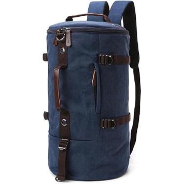 Imagem de Mensageiro Bolsa De Lona Homens Bolsa De Viagem Bolsa De Fim De Semana Mochila Grande Bolsa Noturna Com Multi-bolsos Lona Holdall Vintage Totes, Blue