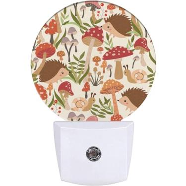Imagem de EMXION Luz Noturna Fofa De Cogumelo Com Animal Selvagem, Ouriços, Caracóis, Noturna, Plug-In Na Parede, Lâmpada Led, Sensor Automático, Do Anoitecer Ao Amanhecer, Para Quartos/Cozinhas/Banheiros/Cor