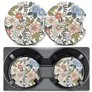 Imagem de Pacote com 2 porta-copos de carro para porta-copos, porta-copos de carro de flores bonitas, tapete de borracha antiderrapante de tamanho universal de 7 cm, suporte de copo automotivo, acessórios de