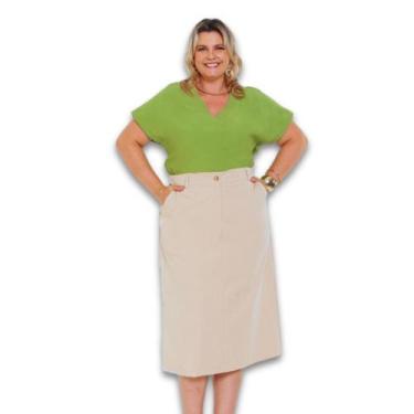 Imagem de Saia Midi Turin Plus Size com Abertura na Lateral com Bolso e Botão - 