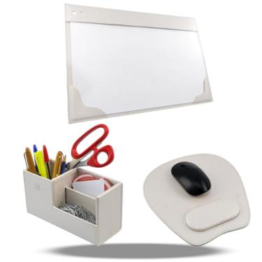 Imagem de Kit Organizador de Mesa Sintético Vayly com Porta-Caneta, Risque Rabisque A3 e Mouse Pad para Escritório (Perola)