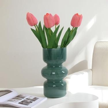 Imagem de GarDream Vaso de vidro verde azul-petróleo vintage - Vaso de flores coloridas de 17 cm para decoração de casa, escritório, casamentos, vasos de flores modernos decorativos para centros de mesa, buquê