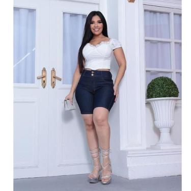 Imagem de Bermuda Shorts jeans feminino meia coxa com lycra em três Cores Preto,