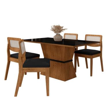 Imagem de Mesa 1,36 Riva 4 Cadeiras Sextavada Freijó/preto/corino Preto - M.a
