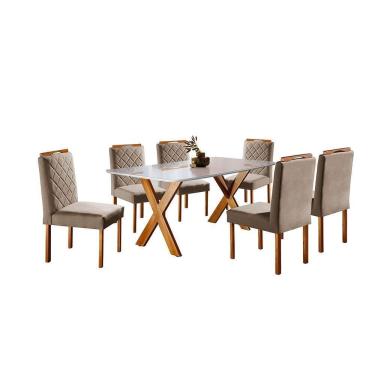 Imagem de Conjunto Sala De Jantar 6 Lugares Espanha Mesa E Cadeiras Mel/off-white/linho Areia