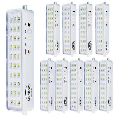 Imagem de Kit 10 Luminárias De Emergência Blumenau 30 Leds Recarregável Bivolt