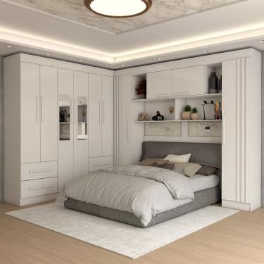 Imagem de Guarda-Roupa Casal Modulado Positano 10 Portas 4 Gavetas Ripado com Espelho Branco - Panorama Móveis